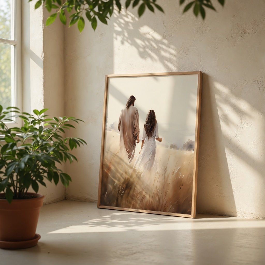 Jesus Walking With a Woman - Canvas