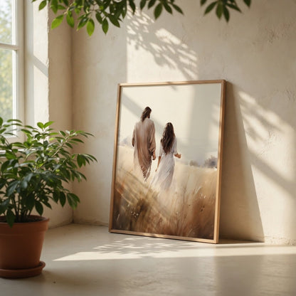 Jesus Walking With a Woman - Canvas