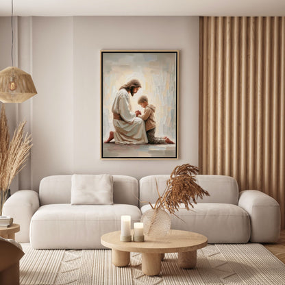 Jesus Praying With Little Boy - Canvas
