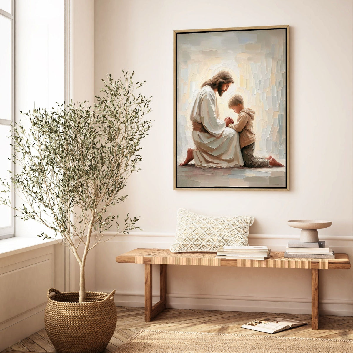 Jesus Praying With Little Boy - Canvas