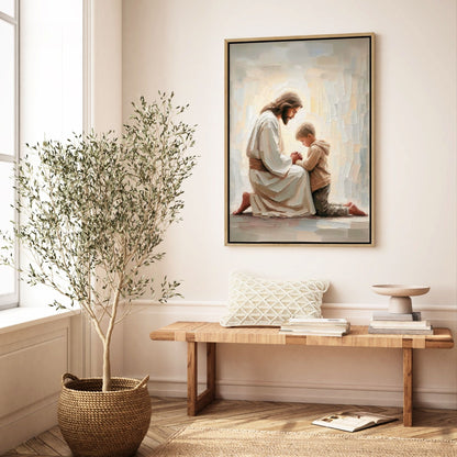 Jesus Praying With Little Boy - Canvas