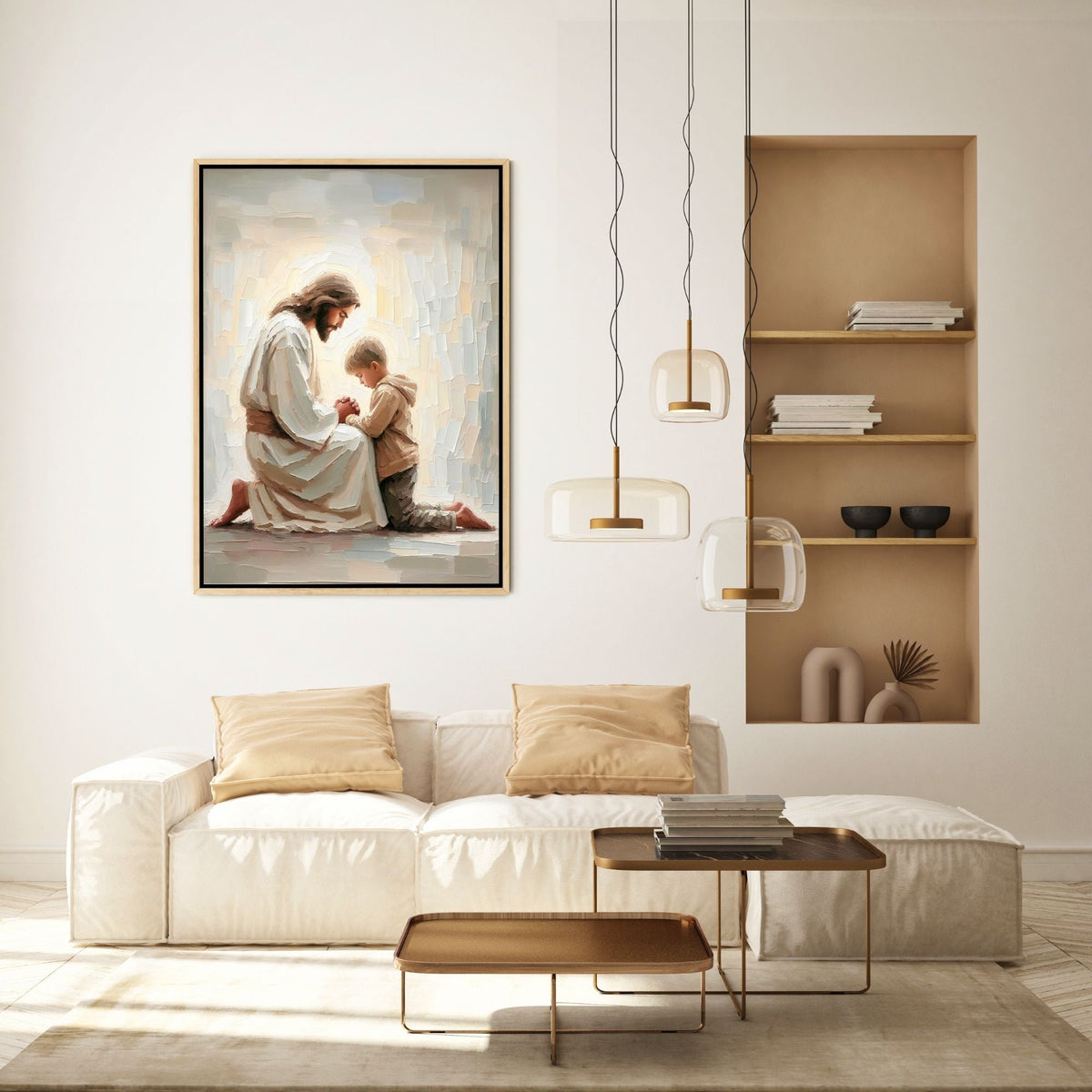 Jesus Praying With Little Boy - Canvas