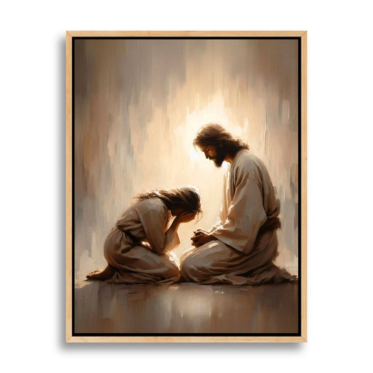Girl Crying with Jesus - Canvas