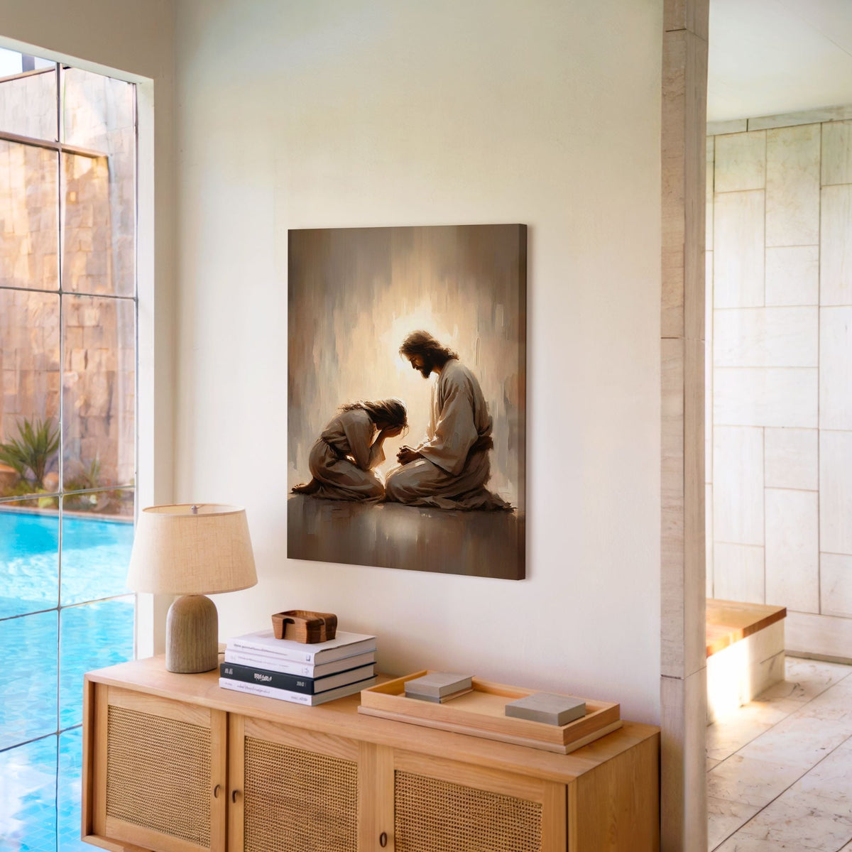 Girl Crying with Jesus - Canvas