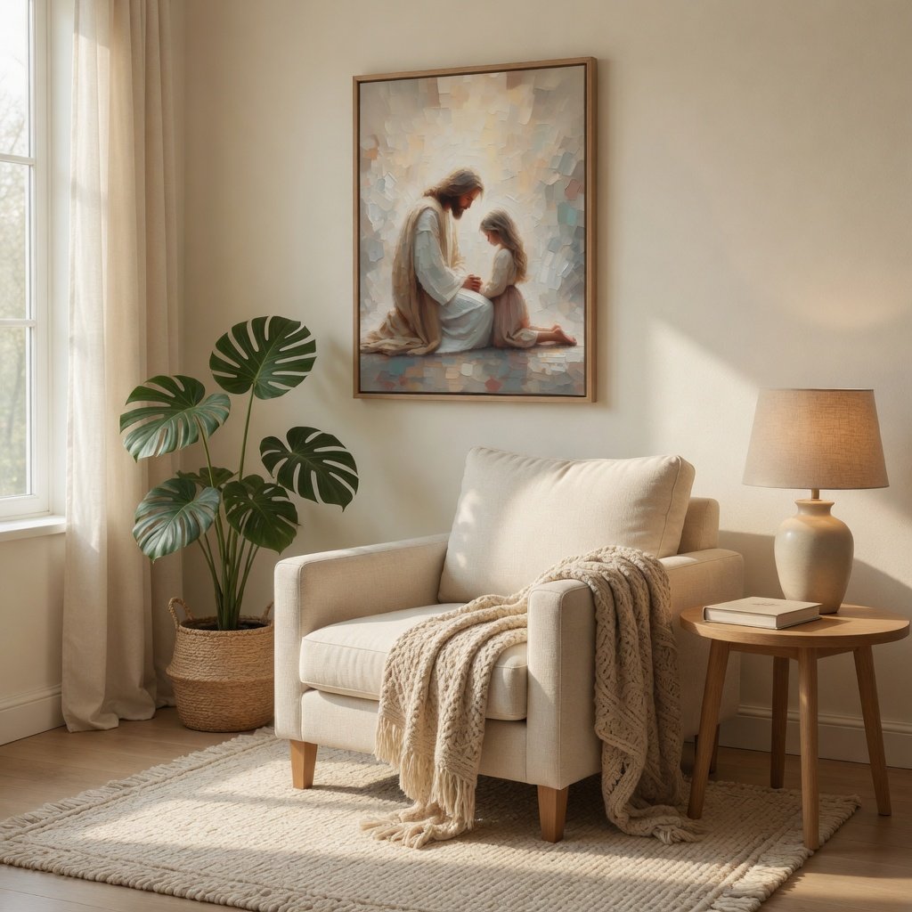 Jesus Praying With Little Girl - Canvas