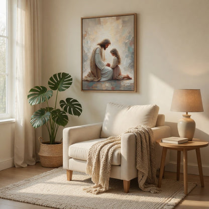 Jesus Praying With Little Girl - Canvas