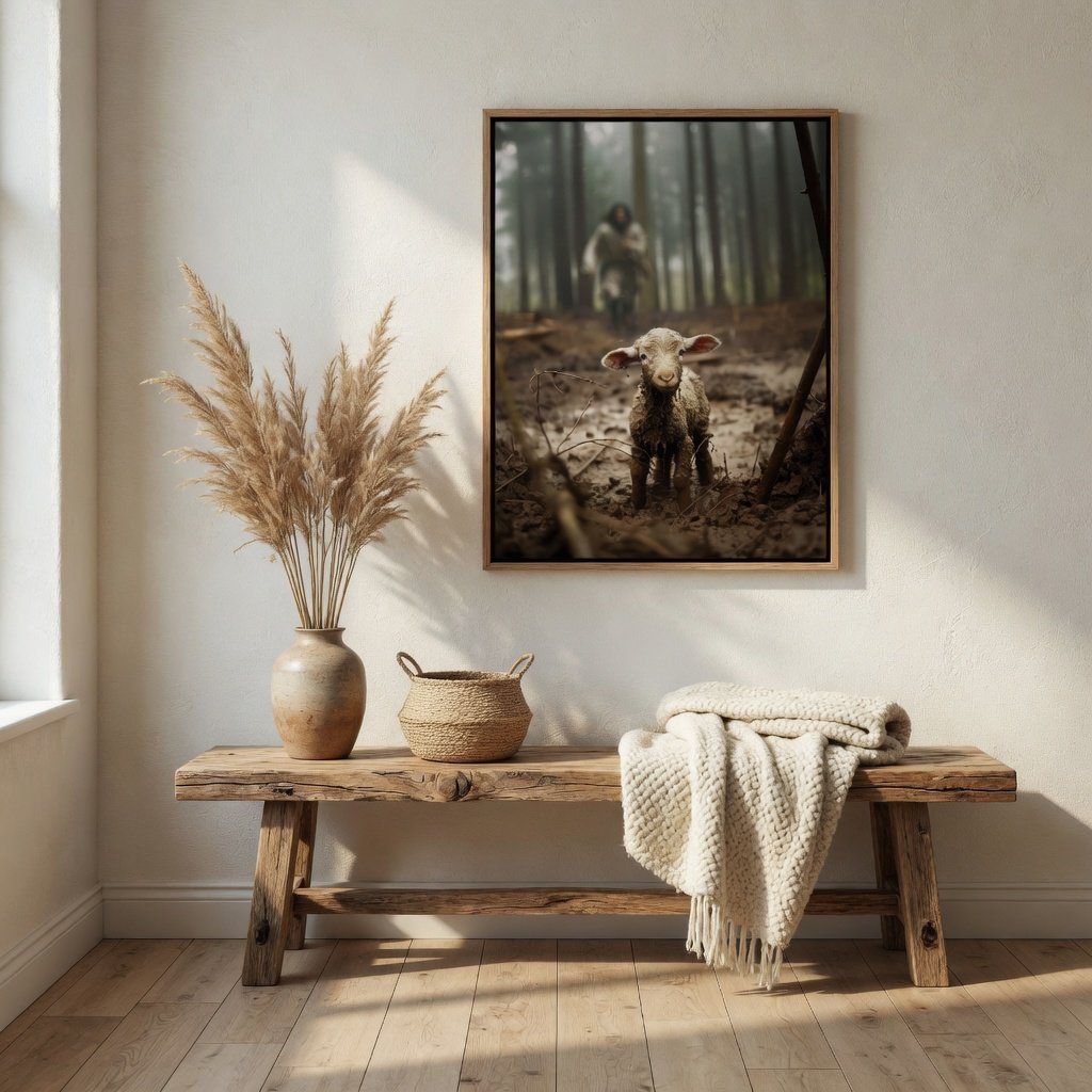 Jesus Running after a Lost Lamb - Canvas