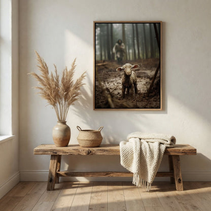 Jesus Running after a Lost Lamb - Canvas