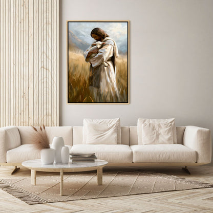 Jesus Holding a Little Lamb - Canvas