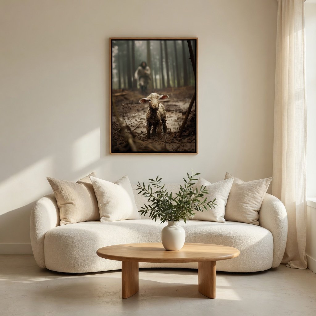 Jesus Running after a Lost Lamb - Canvas
