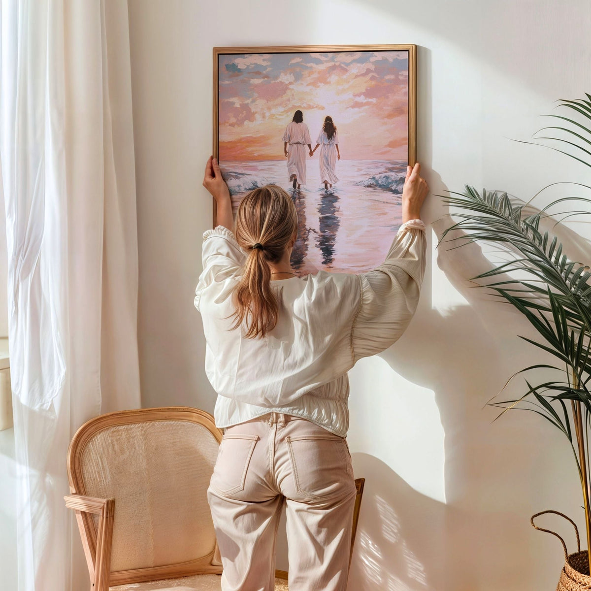 Jesus Walking on Water with Woman - Canvas