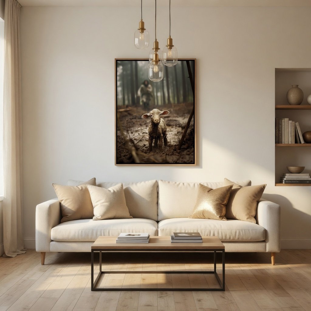 Jesus Running after a Lost Lamb - Canvas