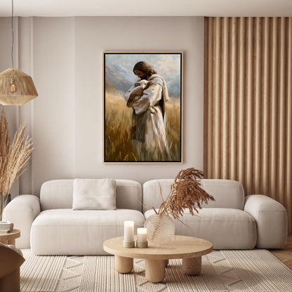Jesus Holding a Little Lamb - Canvas