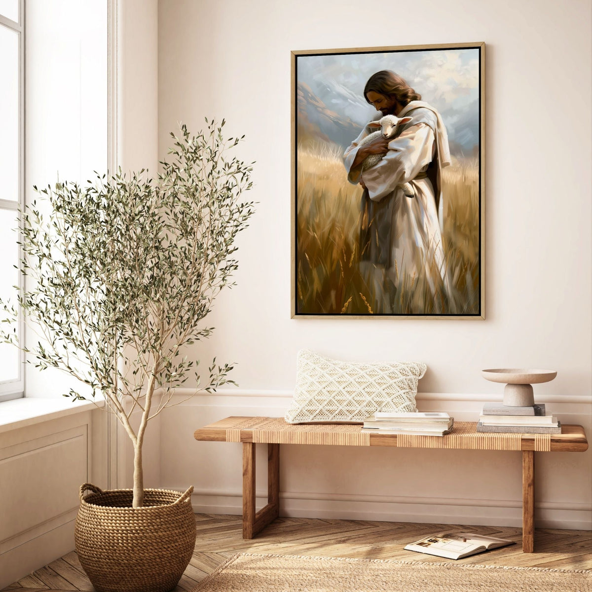 Jesus Holding a Little Lamb - Canvas