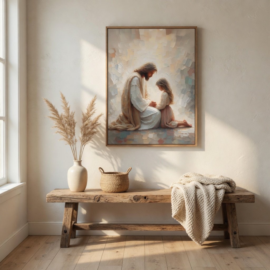 Jesus Praying With Little Girl - Canvas