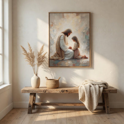 Jesus Praying With Little Girl - Canvas