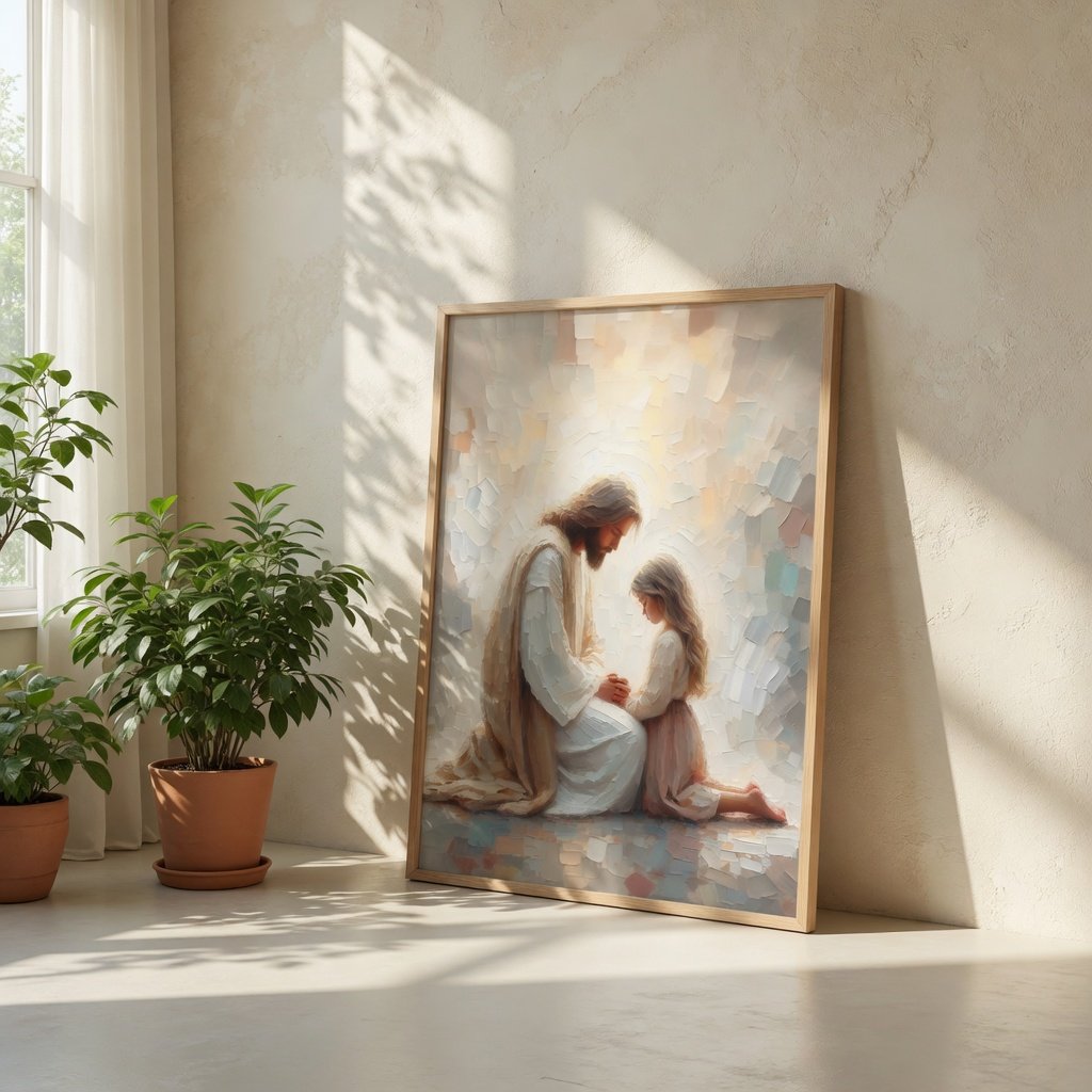 Jesus Praying With Little Girl - Canvas