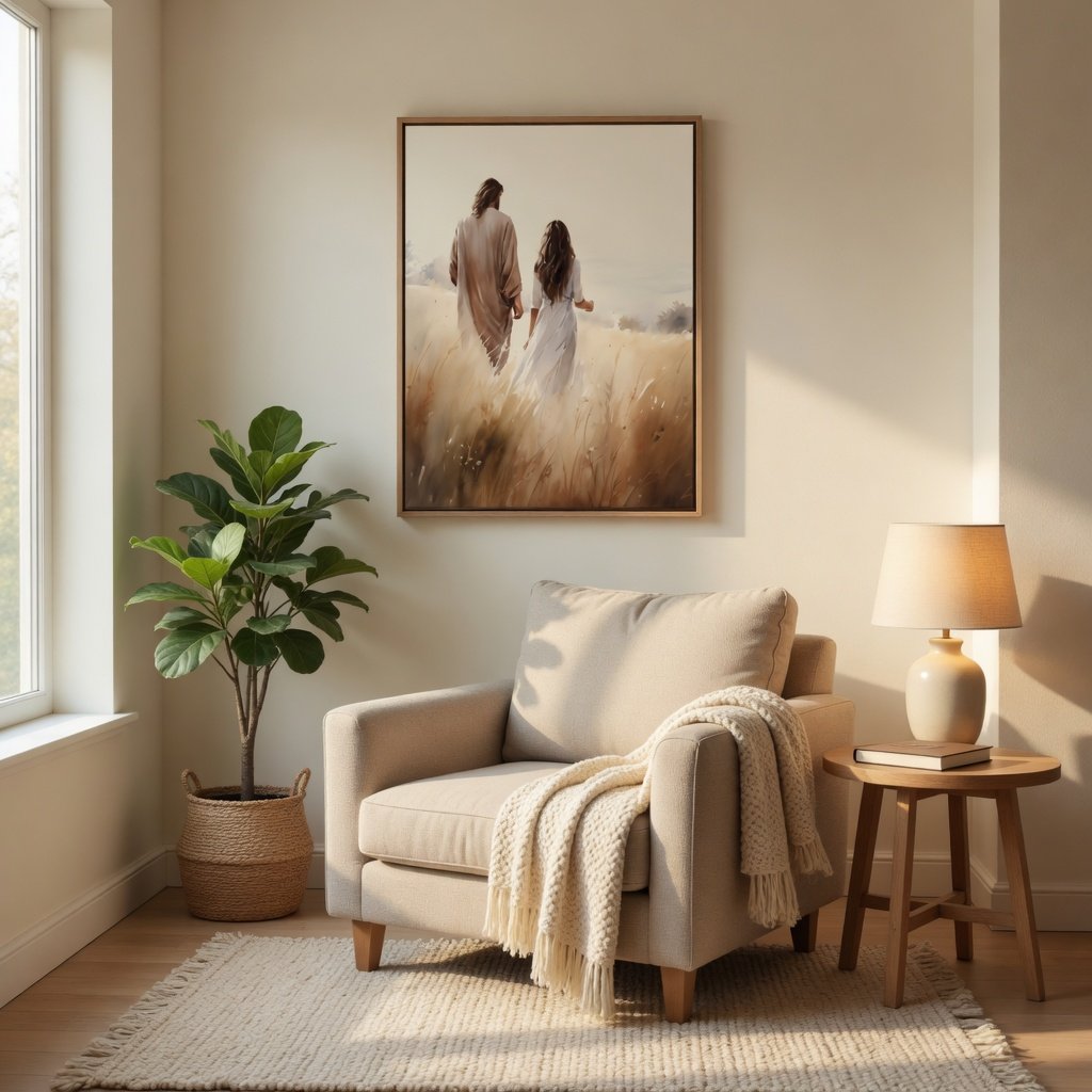 Jesus Walking With a Woman - Canvas