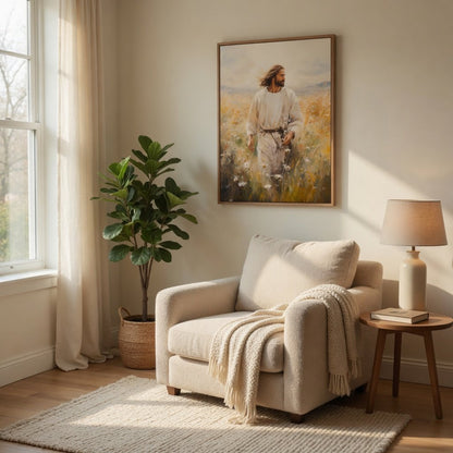 Jesus Walking in a Field - Canvas