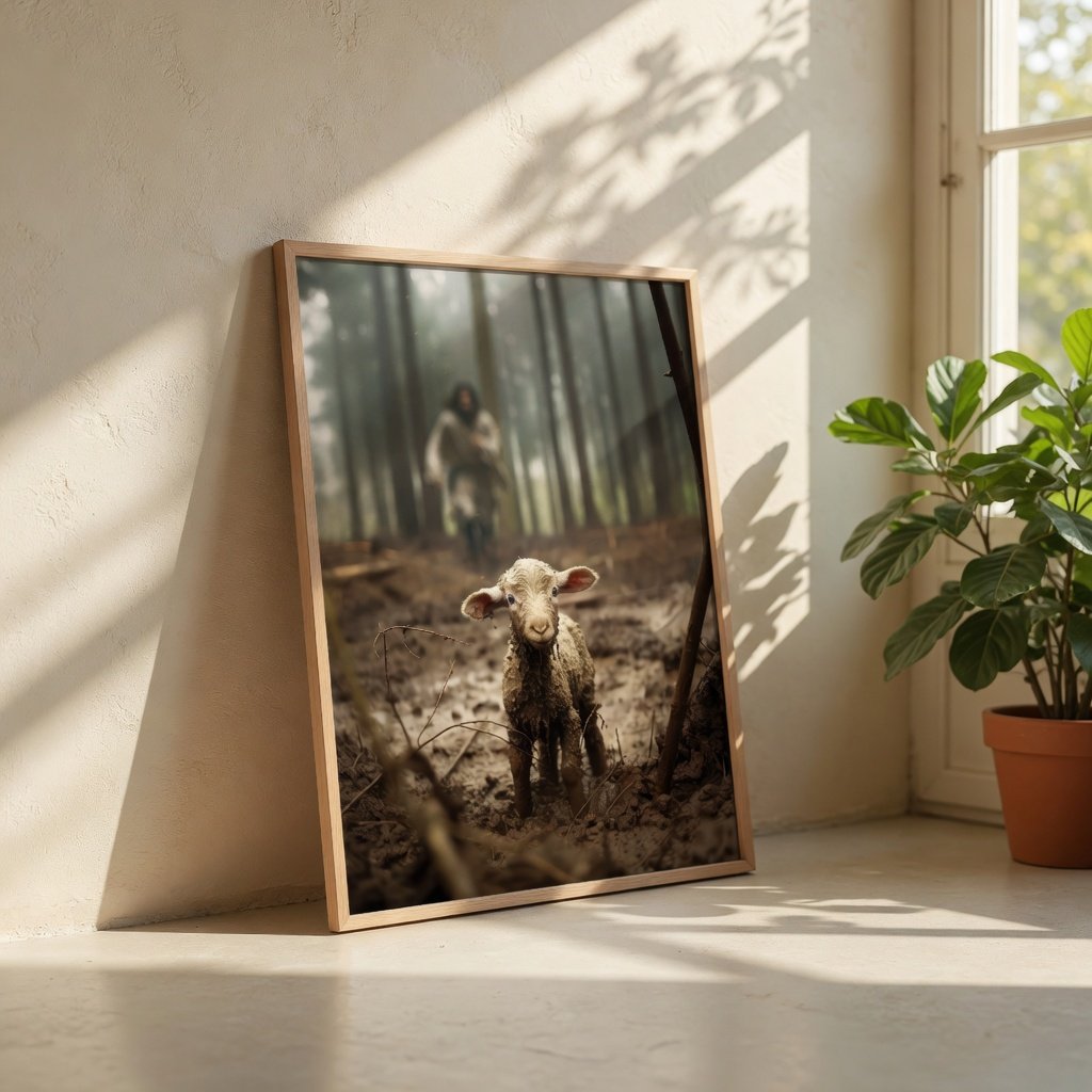 Jesus Running after a Lost Lamb - Canvas