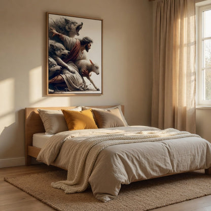 Jesus Protecting Lamb from Wolves - Canvas