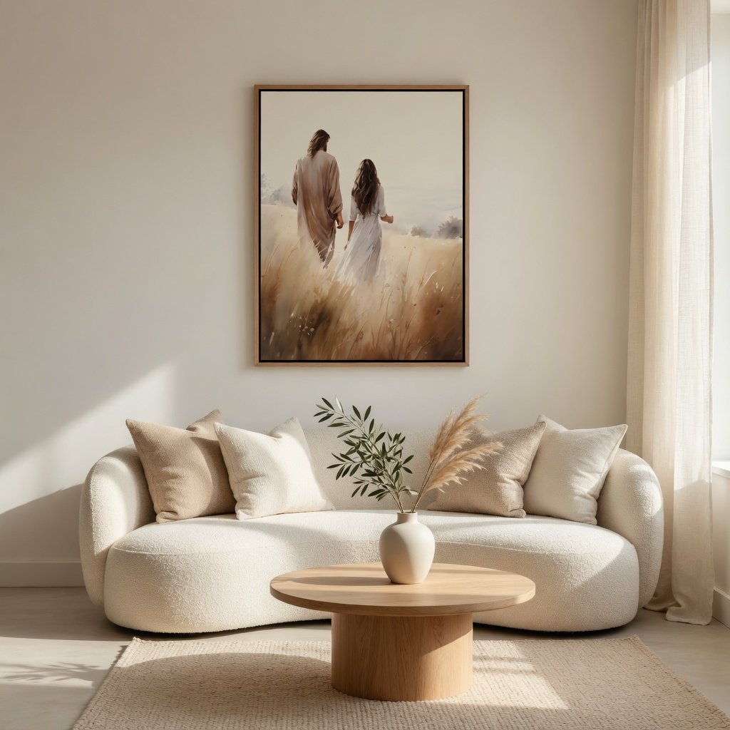 Jesus Walking With a Woman - Canvas