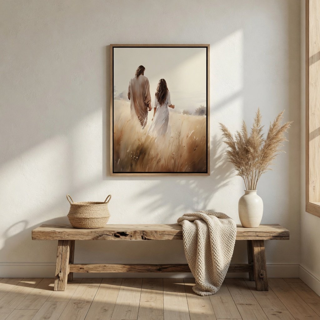 Jesus Walking With a Woman - Canvas